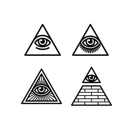 All Seeing Eye icons set. Illuminati symbol in different styles.のイラスト素材