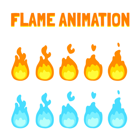 Cartoon flame animation for game. Normal and blue magic fire. Short 5 frame loop.のイラスト素材