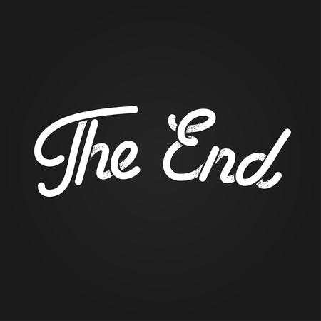 The End, stylized vintage lettering. Black and white retro movie ending screen. Old cartoon vector background.のイラスト素材