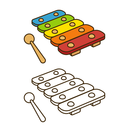 Cartoon toy xylophone vector. Coloring book illustration.のイラスト素材