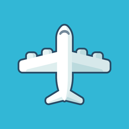 Vector airplane icon in flat cartoon style. Stylized plane illustration on blue background.のイラスト素材