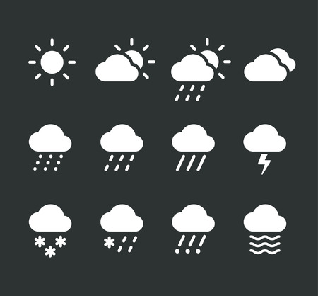Modern weather icons set. Flat vector icons on dark background.のイラスト素材
