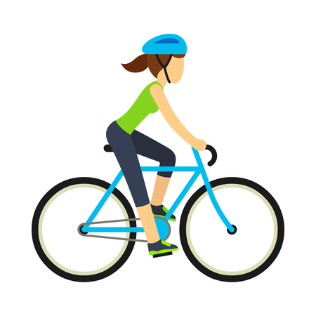 Woman riding bicycle, flat cartoon vector style. Health and fitness illustration.のイラスト素材