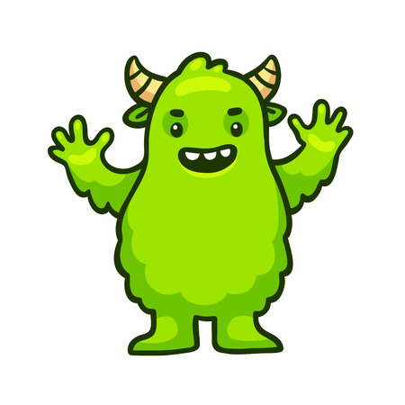 Cute cartoon green monster. Funny Halloween characterのイラスト素材