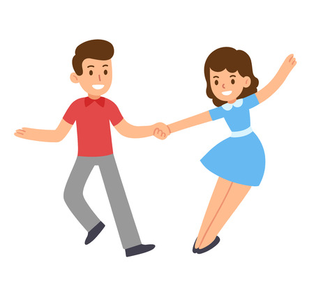 Cute cartoon retro dancing couple. Swing dance, Lindy hop. Vector illustration.のイラスト素材