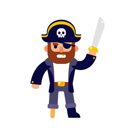 Angry cartoon pirate with sword. Modern flat style vector illustration.のイラスト素材