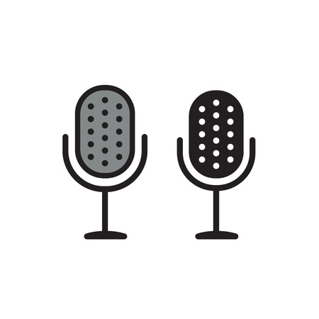 Simple vector microphone icon. Retro radio microphone sign in two variants. Sound recording symbol.のイラスト素材