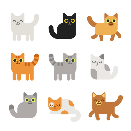 Different cartoon cats set. Simple modern geometric flat style vector illustration.のイラスト素材