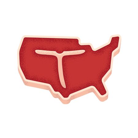 T bone steak in shape of United States map. American meat illustration. Vintage print texture.のイラスト素材