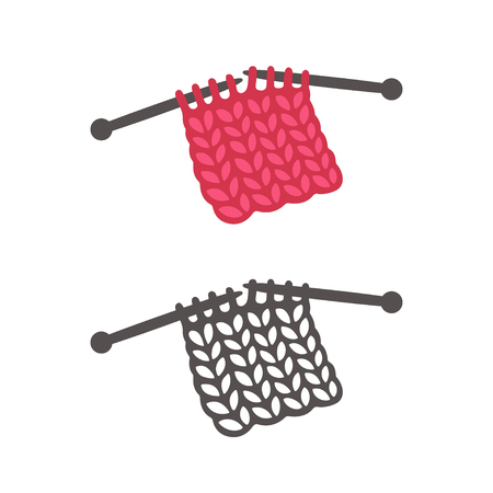 Knitting with needles  design, color and monochrome. Hand drawn vector illustration.のイラスト素材