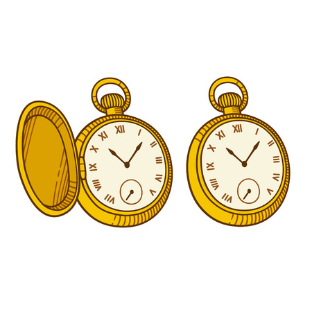 Antique pocket watch illustration, vintage engraving style.のイラスト素材