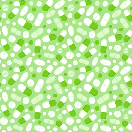 Seamless pill pattern in green color. Healthcare and medicine illustration.のイラスト素材