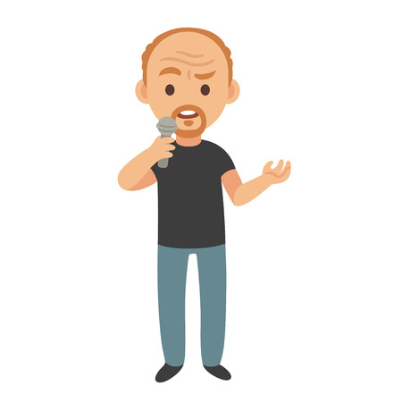 Middle aged stand up comedian or talk show host, isolated vector cartoon character illustration.のイラスト素材