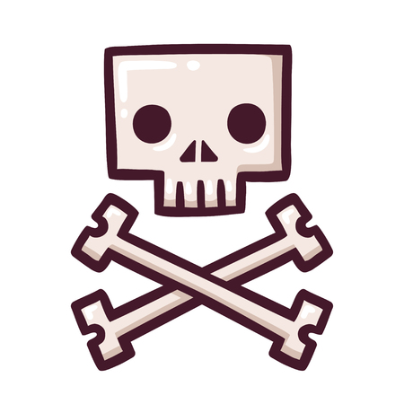 Stylized square cartoon skull with crossbones drawing. Halloween or pirate flag vector illustration.のイラスト素材