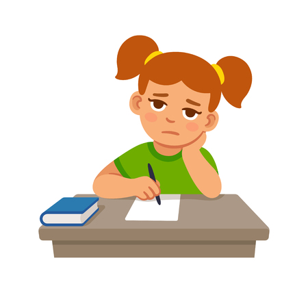 Bored school girl doing homework.のイラスト素材
