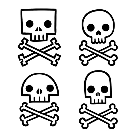 Stylized skull and crossbones doodle set. Different shapes and styles, simple hand drawn vector illustration.のイラスト素材