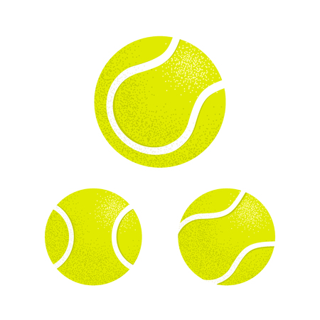 Yellow tennis balls set vector illustration. Retro style color shading.のイラスト素材