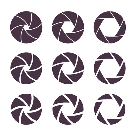 Camera shutter apperture icons set. Photography symbols, different focus settings for photo, vector illustration.のイラスト素材