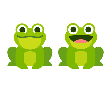 Cute cartoon frog set, smiling and croaking animation frames. Simple flat style vector illustration.のイラスト素材
