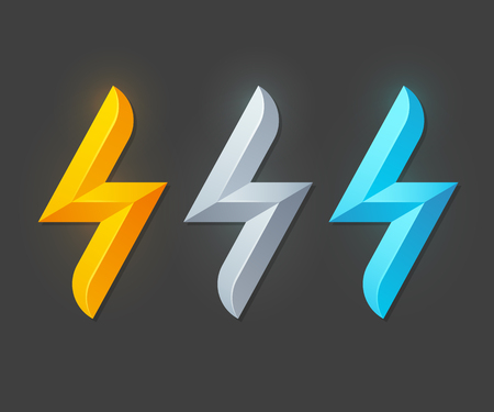 Lightning bolt symbol in yellow, metallic silver and blue. Logo or icon vector illustration.のイラスト素材