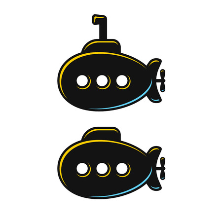 Cartoon submarine isolated illustration, with and without periscope. Vector icon or logo.のイラスト素材