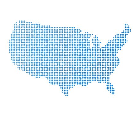 Stylized mainland USA map vector illustration in blue color, abstract pixelated dot pattern.のイラスト素材