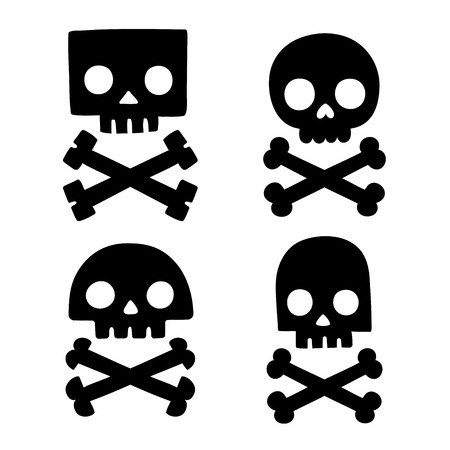 Stylized skull and bones doodles, different shapes. Simple vector illustration set.のイラスト素材