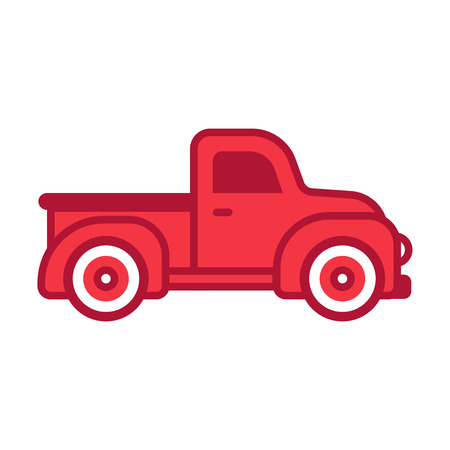 Classic retro red pickup truck. Simple flat cartoon style vector illustration.のイラスト素材
