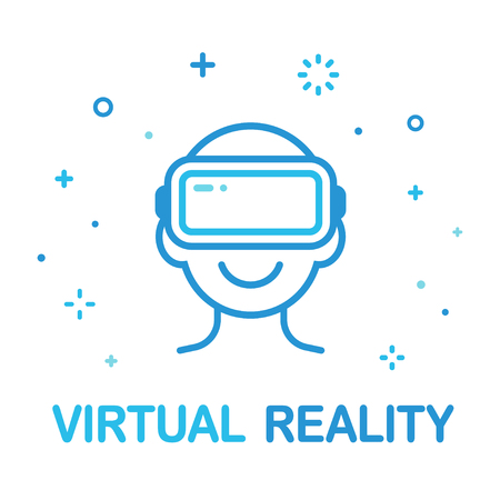 Virtual Reality illustration. Head silhouette with VR headset in modern flat vector style.のイラスト素材
