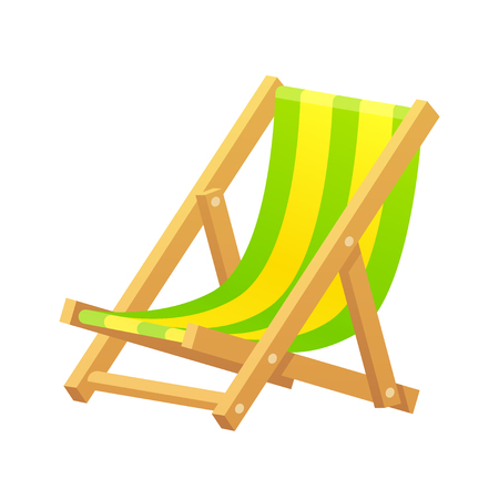 Wooden beach lounge chair vector illustration isolated on white background. Classic striped cartoon chaise longue.のイラスト素材