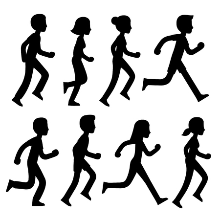 Cartoon runners silhouettes set. Sport and fitness vector people illustration.のイラスト素材