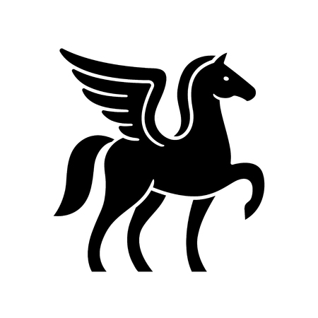 Pegasus logo template. Stylized winged horse silhouette, isolated vector illustration.のイラスト素材