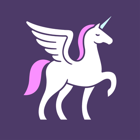 Winged unicorn logo vector illustration. Stylized mythical creature silhouette.のイラスト素材