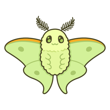 Cute cartoon Luna moth. Funny vector butterfly illustration.のイラスト素材