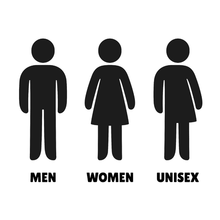 Man, Woman an Unisex vector icons. Male, female and mixed bathroom signs, simple and modern rounded human figures.のイラスト素材