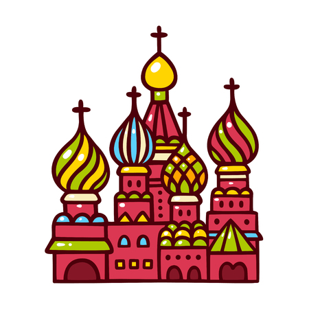 Russia symbol, Saint Basil cathedral. Hand drawn cartoon vector illustration. Moscow Kremlin on Red Square.のイラスト素材