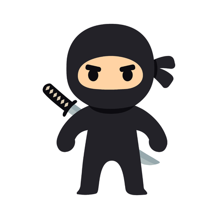 Cartoon ninja drawing in chibi manga style. Cute vector illustration.