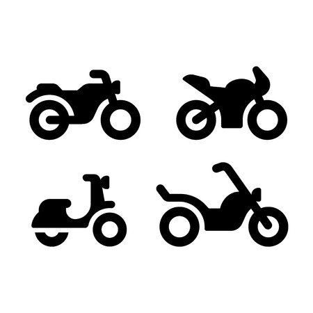 Simple and modern motorcycle vector icon set. Classic motorcycle, sports bike, moped and chopper. Minimal silhouette illustrations.のイラスト素材