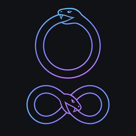 Ouroboros line icons, snake biting its tail. Modern stylish logo vector signs.のイラスト素材