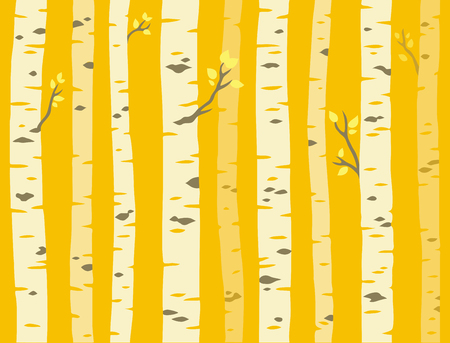 Autumn aspen grove, seamless tileable background pattern. Birch or aspen trees with yellow leaves.のイラスト素材