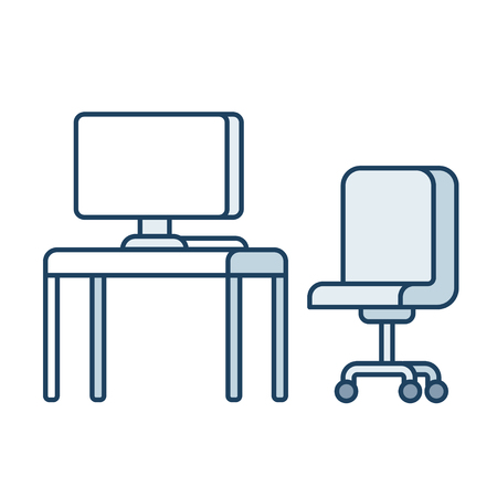 Office desk with computer and office chair, simple line icon style vector illlustration.のイラスト素材