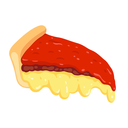 Chicago style deep dish pizza slice with melted cheese. Traditional American meat pie. Isolated vector clip art illustration.のイラスト素材