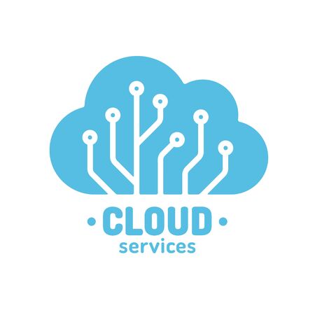 Cloud technology logo, simple cloud silhouette wit circuit board pattern. Digital storage and computing service concept. Vector illustration.のイラスト素材