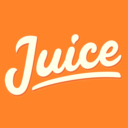 Orange juice, retro style handwritten lettering. Simple and modern vector logo, hand drawn text sign.のイラスト素材