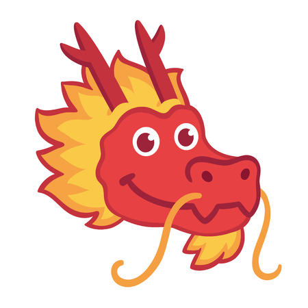 Red Chinese dragon head icon in cute cartoon style. Chinese Nwe Year symbol, vector illustration.のイラスト素材