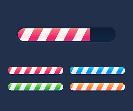 Progress loading bars set. Striped interface elements. Bright vector pre-loaders.のイラスト素材