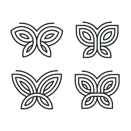 Set of four stylized geometric butterfly symbols, celtic knot style tattoo design. Isolated vector illustration collection.のイラスト素材
