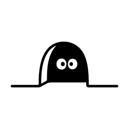 Hole in wall with mouse eyes looking from inside. Funny cartoon house mouse vector illustration.のイラスト素材