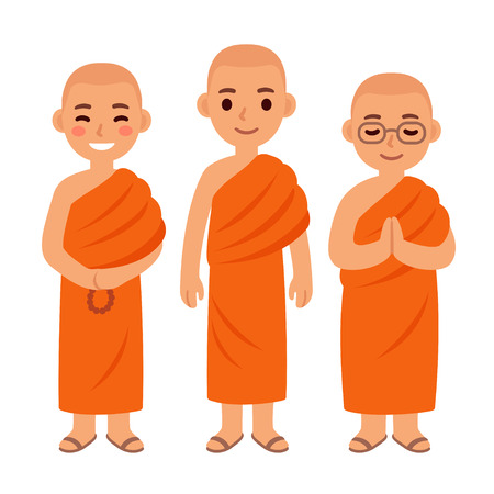 Cute cartoon Thai Buddhist monks in orange robesのイラスト素材