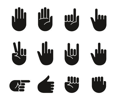 Hand gestures and sign language icon set. Isolated vector illustration of human hands.のイラスト素材